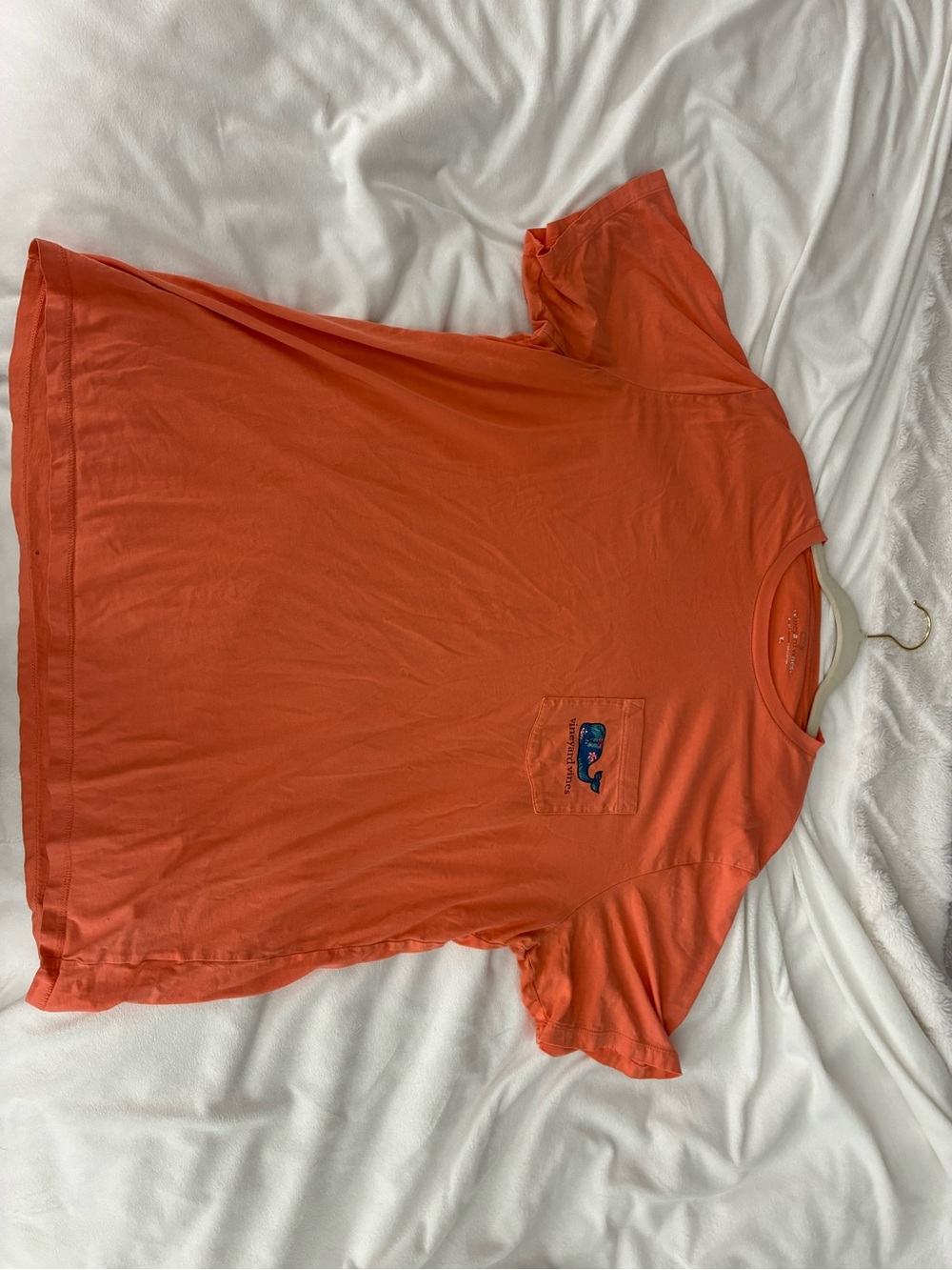 Vineyard Vines Coral Crewneck Tee with Subtle Whale Neck Print
